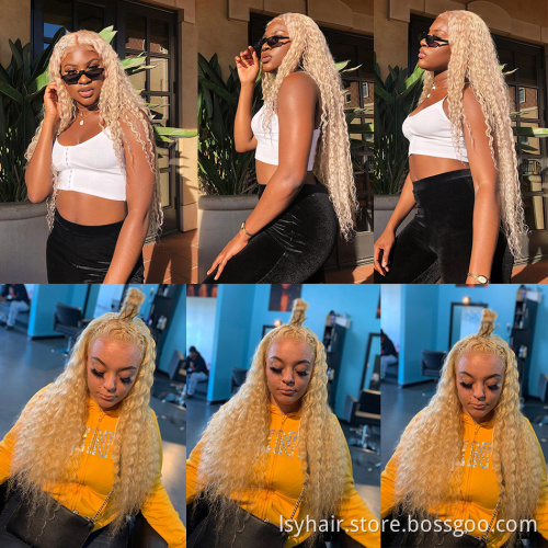 100% Virgin Blonde 613 Russian Hair Curly Front Lace Wig, Hd Transparent Film Thin Swiss Lace Wholesale Full Lace Wigs Vendors